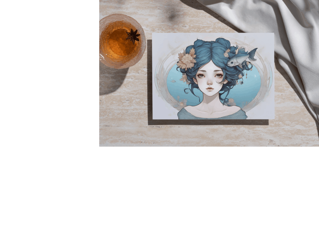 【月は唄い、星は夢見る】moonstar星奈　初のオンラインギャラリー展。星座を擬人化したイラストが室内に飾られている。第三部：星は廻る