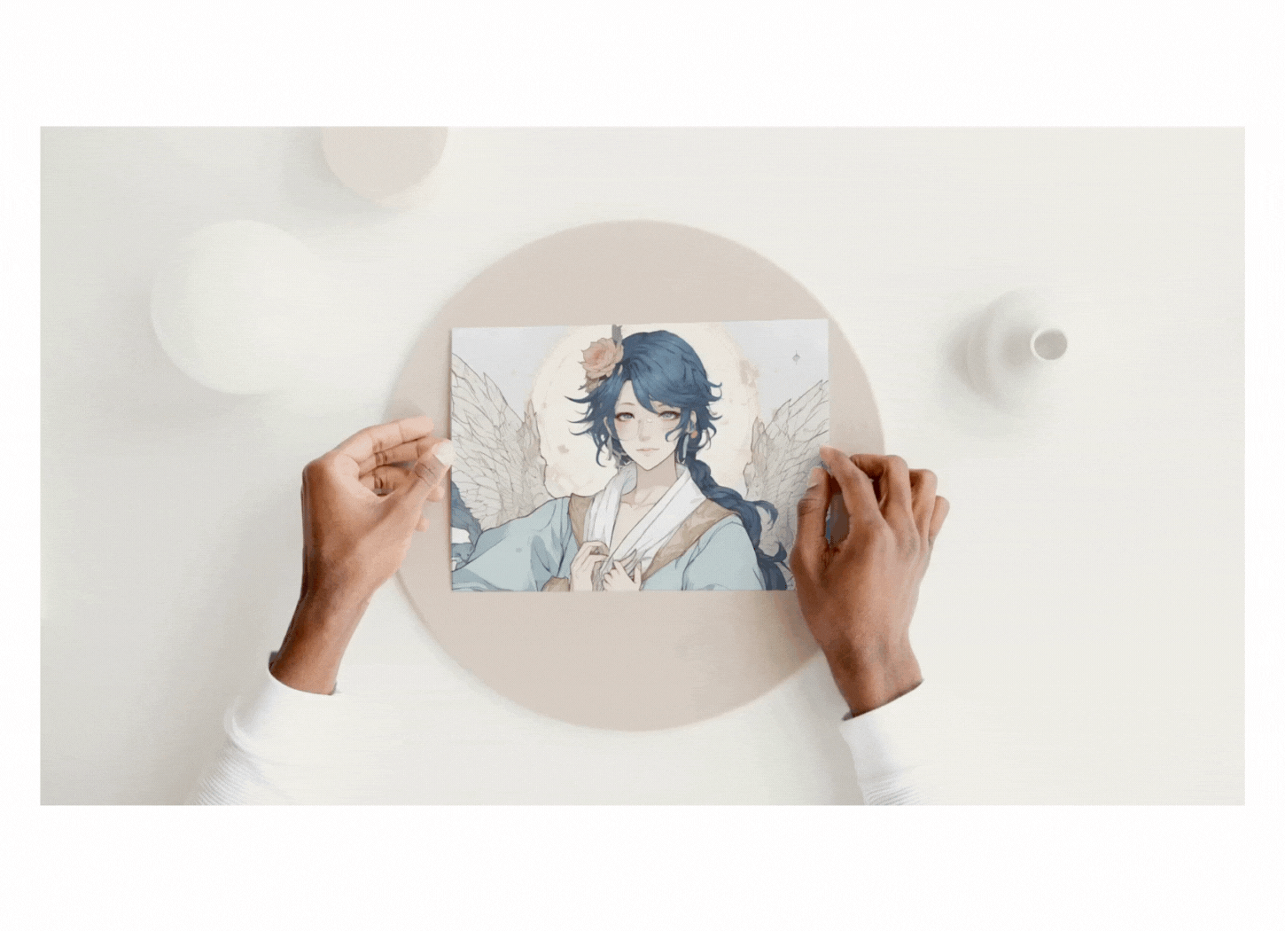 【月は唄い、星は夢見る】moonstar星奈　初のオンラインギャラリー展。星座を擬人化したイラストが室内に飾られている。第三部：星は廻る
