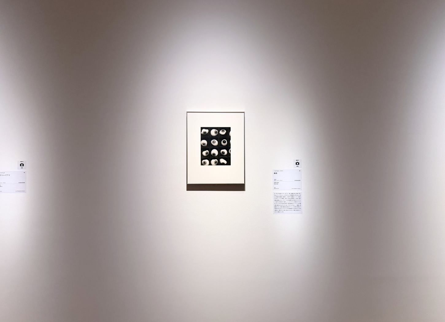 ヘルベルト・バイヤー《義眼》が白い壁に展示された、中之島美術館の展示風景